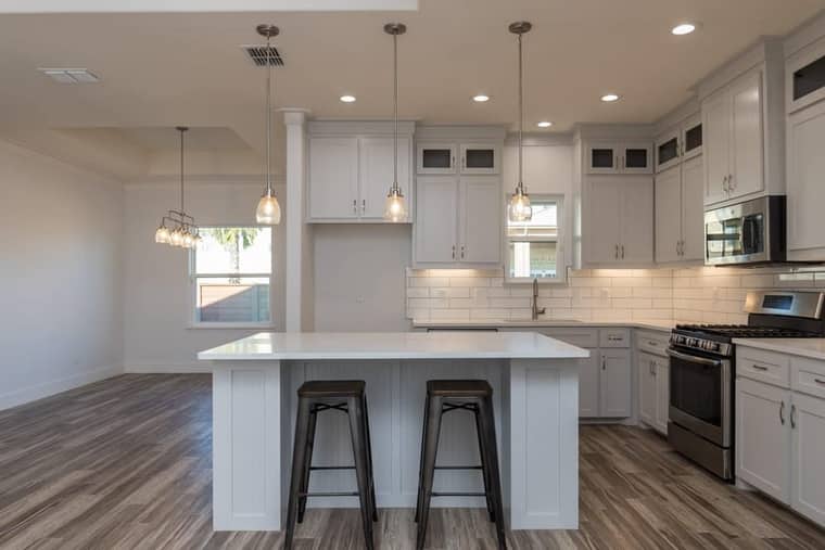 Open concept kitchen with island